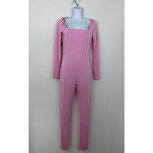 PrettyLittleThing Pink Corset Jumpsuit Bodycon Long Sleeve Size 4 NWT